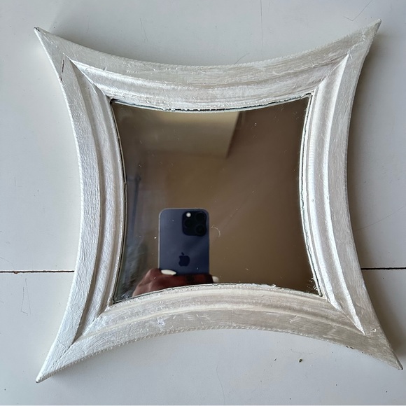 Vintage Silver Starburst Square Mirror - Mid-Century Modern Concave Wall Decor - Picture 2 of 6